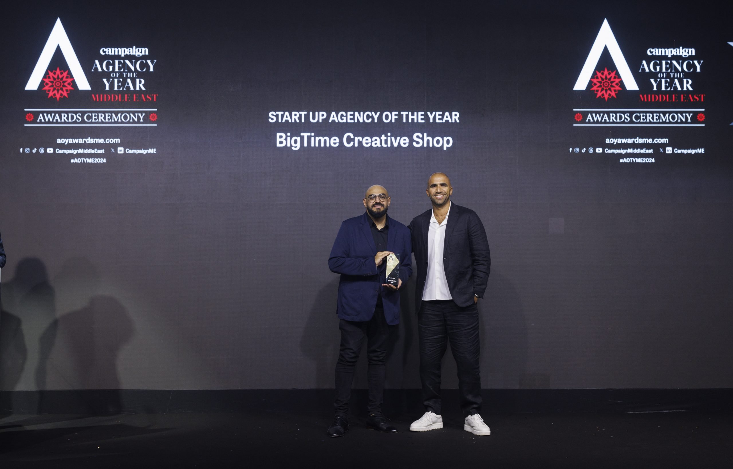 BigTime Creative Shop was handed the Start-Up Agency of the Year trophy by Ahmed El Gamal, Senior Director of Marketing at Jumeirah.