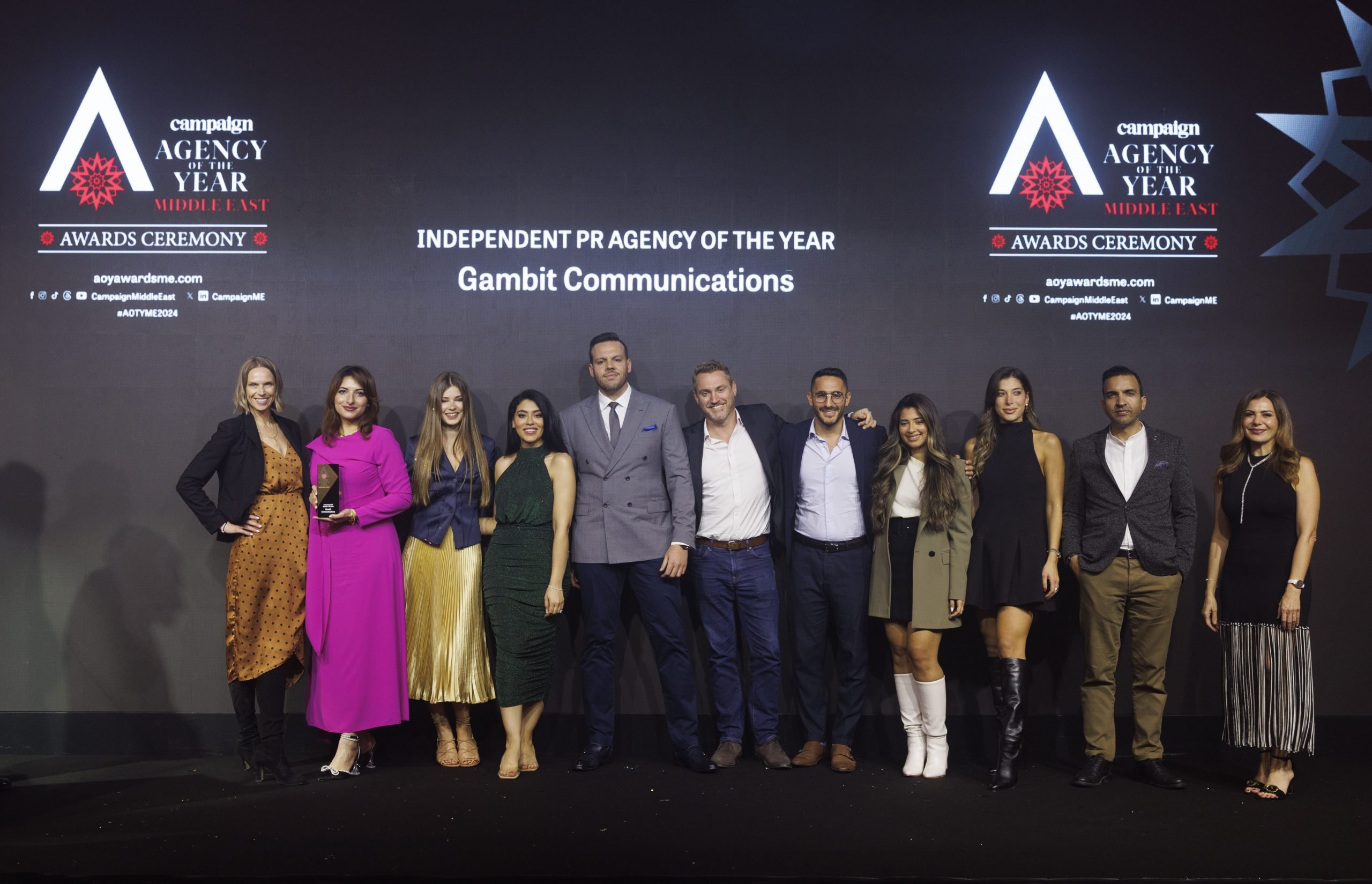 Gambit Communications took home the Independent PR Agency of the Year title, awarded by the Chair of judges, Marwa Kaabour, Chief Marketing Officer at Al Masaood.