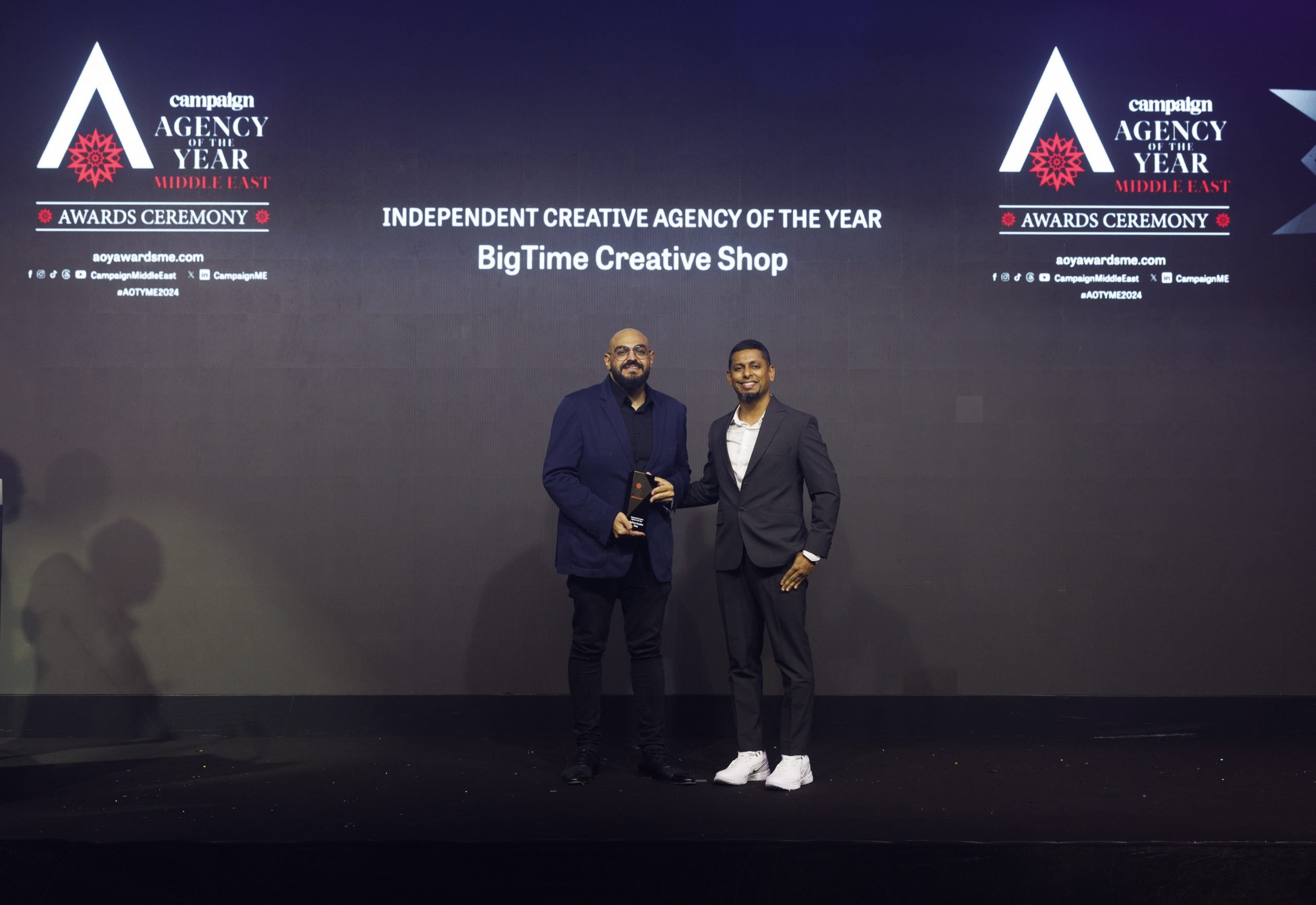 BigTime Creative Shop picked up the Independent Creative Agency of the Year trophy, presented by Anup Oommen, Editor of Campaign Middle East.