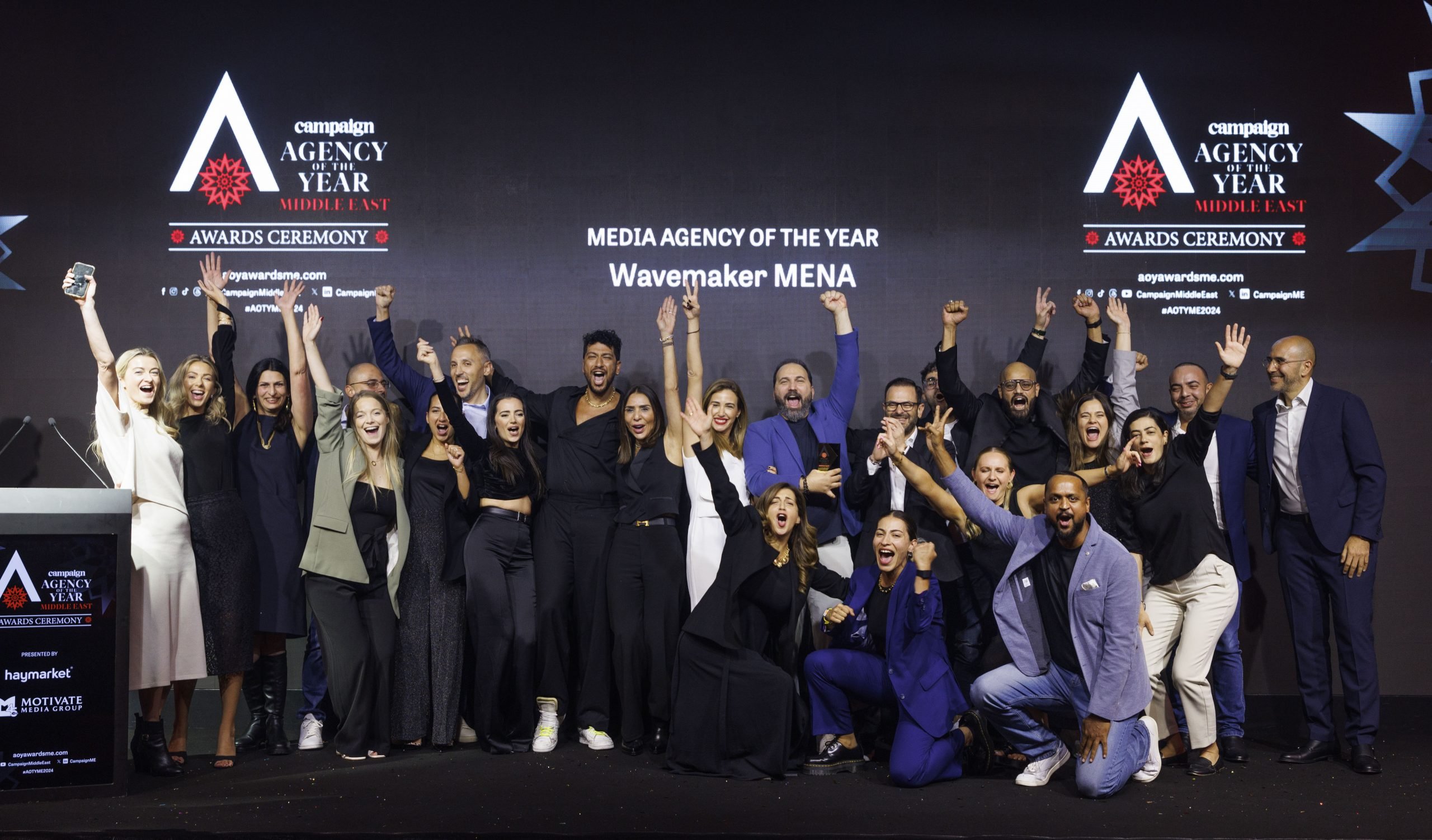 The Wavemaker MENA team celebrated the Media Agency of the Year, handed over by Ziad Khammar, COO at DMS, which sponsored the awards.