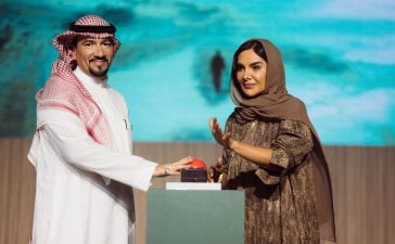 From left, Waseem Khashan, Executive Director Marketing, and Ghada Alrumayan, Group Chief Marketing Officer at ROSHN Group during the announcing of the company's rebrand in Saudi Arabia this November.