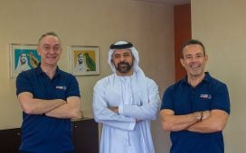 From left, Alan Holt, Group Managing Director; H.E. Sheikh Mohamed bin Saif Al Nahyan, Chairman; and Paul McSorley, Group Financial Director, ES Sport.