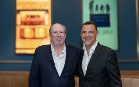 From left, Academy Award-winning composer Hans Zimmer and Ignace Lahoud, Chief Executive Officer of Majid Al Futtaim – Entertainment.