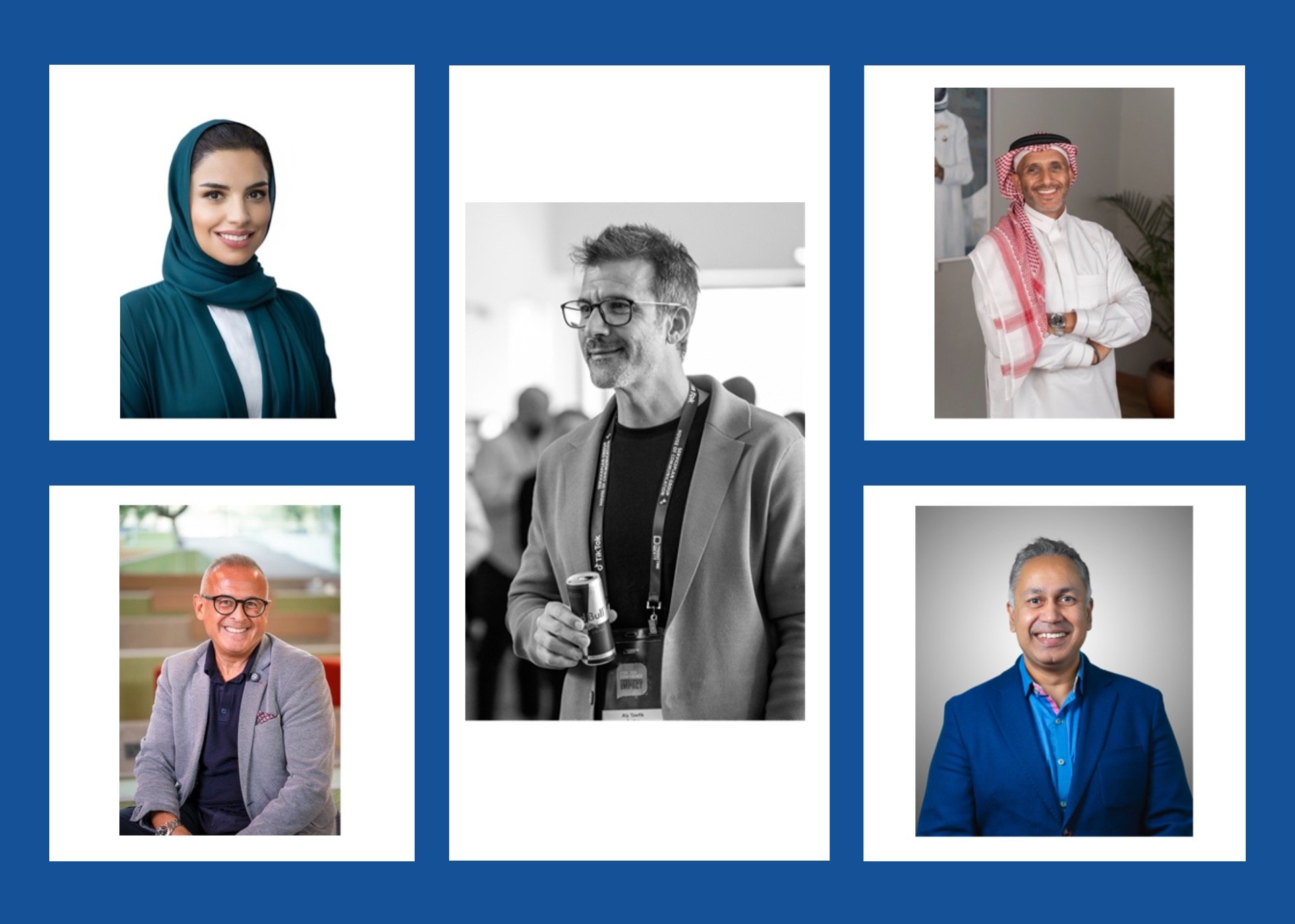 From top left, clockwise, Amina Taher, CMO, Wio Bank PJSC and current Chair for Abu Dhabi at The Marketing Society; Aly Tawfik, Area Marketing Director, Red Bull and Vice Chair; Mohammed Ismaeel Hameedaldin, Partner at TOUGHLOVE Advisors and Chair, GCC; Faheem Ahamed, Group CMO, G42 in Abu Dhabi; Khaled Ismail, CEO and Partner, TOUGHLOVE Advisors.