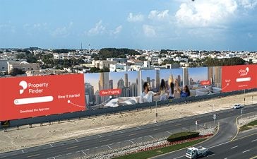 Dubai’s largest AI-generated skyline hoarding by Property Finder.
