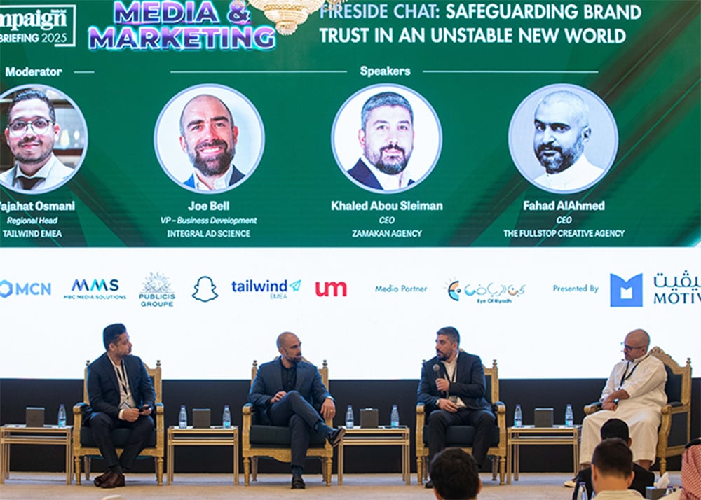 From left, Wajahat Osmani, Regional Head, Tailwind EMEA; Joe Bell, VP – Business Development, Integral Ad Science; Khaled Abou Sleiman, CEO, Zamakan Agency; Fahad AlAhmed, CEO, The Fullstop Creative Agency.