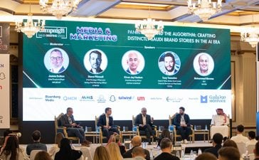 From left, James Dutton, Chief Product Officer, UM MENAT; Steve Plimsoll, Chief Strategy Officer and Acting Chief Marketing Officer, HUMAIN; Kiran Jay Haslam, Chief Marketing Officer, Diriyah Company; Tony Yammine, Head of Telco, Media, Government, Financial Services and Real Estate, TikTok; and Mohammad Mannaa, CEO, UM KSA.