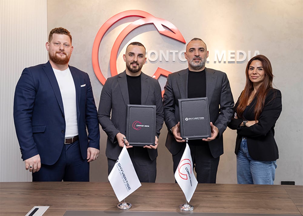 From left, Yasser Mousli, Co-Founder, Skyvertise; Muyassar Abulkhair, Co-Founder and CEO of Skyvertise; Rabieh Adnan, Managing Director of Contour Media; and Rita Nahed, Group Commercial Director, Contour Media.