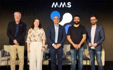 From left, Andy Brown, Strategic advisor and Chair of CIMM Attention group, Bec Brooks, Head of Operations at Amplified, Alan Azar, Regional Managing Director at Choreograph (WPP) Amine Sadik, Marketing Operations Director at Procter & Gamble Arabic Peninsula & Levant and Chairman of ABG and Mathieu Yarak Head of Data at MMS.