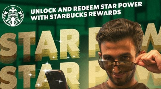 The campaign highlights how the Starbucks app transforms every visit into a celebrity-like experience.