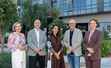 From left, Kate Midttun, Founder and CEO of Acorn Strategy and Chairperson of MEPRA; John Rynehart, , Managing Director Middle East of Kekst CNC and Chair of the PRCA MENA Mental Health Committee; Amina Taher, Chief Marketing Officer of WIO Bank PJSC and UAE Chair of The Marketing Society; Scott Armstrong, Founder of mentl; and Emma Cantwell, Non-Executive Board Member of The Marketing Society on the mental health charter
