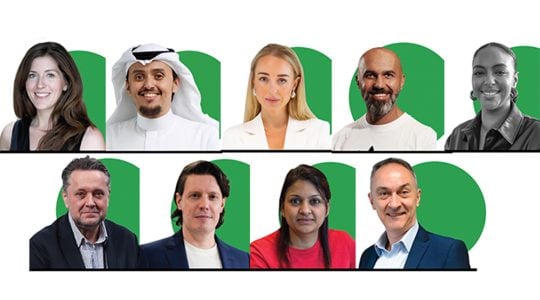 Top row, from left, Dawn Barnable, Founder, The Mettleset; Ali Aljehani, Senior Vice President – Consultancy, dentsu Sports and Entertainment KSA; Sophie Ryan, Head of Corporate Communications, Marketing and Brand, Dubai Racing Club; Bilal Fares, Senior Vice President and General Manager, adidas EMC; and Razan Karim, Head of Communications – Fashion, Beauty, Lifestyle, HAVAS Red Middle East. Bottom row, from left, John Nolan, Head of Sport and Commercial Investment – MENA, Publicis Groupe Middle East; Dr. Craig Wilkie, Managing Director of Maydan Sports, a Stagwell sports collective; Neha D’Souza, Senior Media Director, Equation Media; and Alan Holt, Group Managing Director, ES Sport on sports marketing