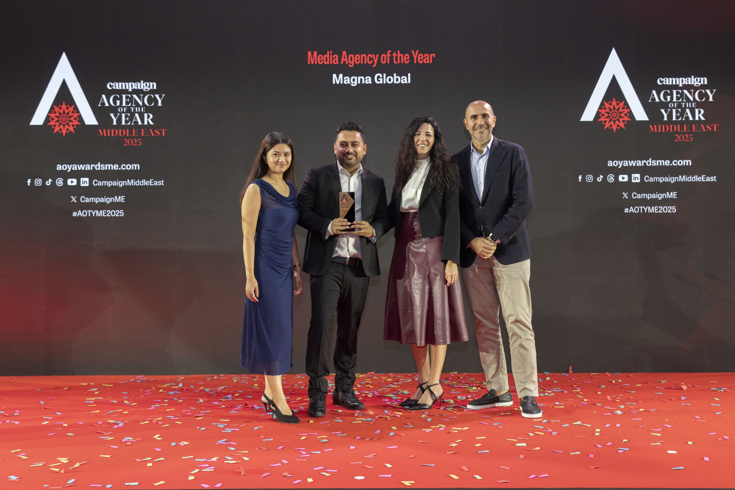 Magna Global MENA took home the Media Agency of the Year title. The award was presented by Ziad Khammar, COO of DMS (right), a member of Choueiri Group and the category partners for the award.