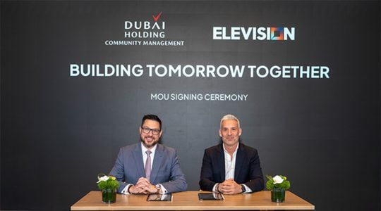 From left, Francis Giani, Chief Community Management Officer, Dubai Holding Community Management (DHCM), and Niall Sallam, CEO, Elevision.