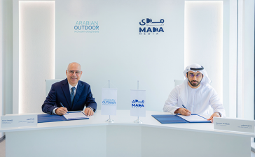 From left, Pierre Choueiri, Chairman and CEO, Choueiri Group, and Mansoor Al Sabahi, CEO, Mada Media. Arabian Outdoor