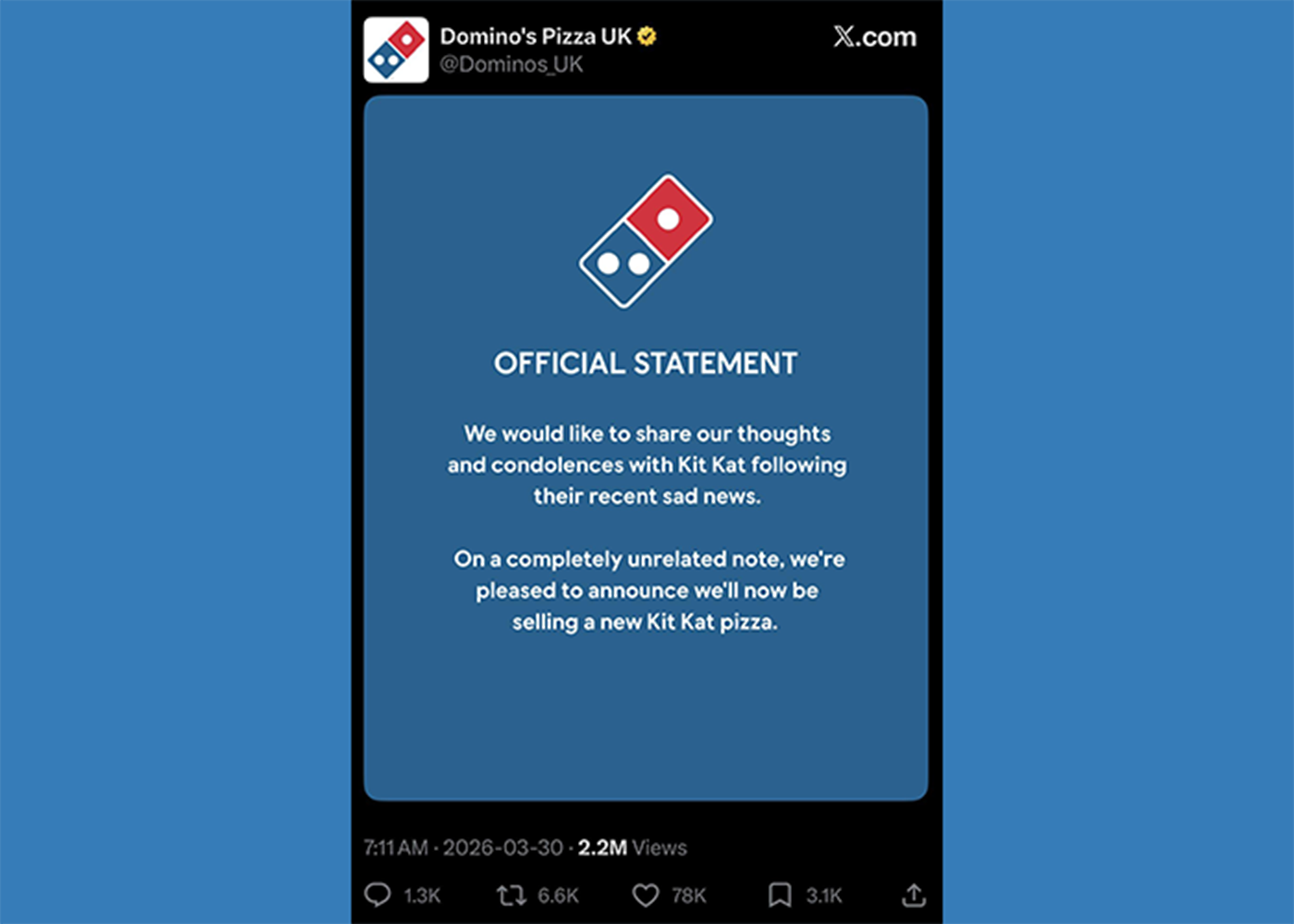 Domino's Pizza UK KitKat reaction
