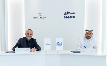 From left, Habib Wehbi, Chairman and Group CEO of Hypermedia, and Mansoor Al Sabahi, CEO of Mada Media.